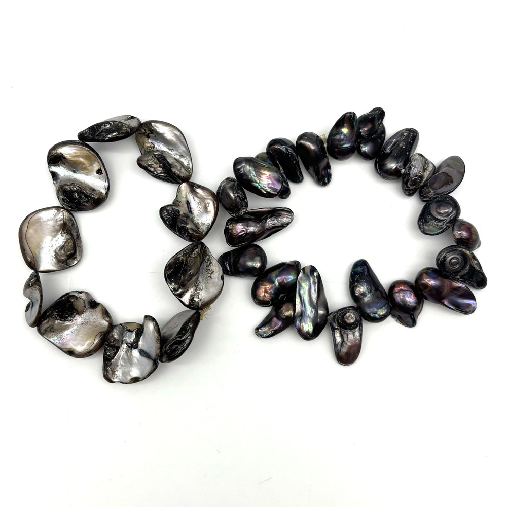 Lot of 2 Slab Mother of Pearl & Dark Peacock Baroque Blister Pearl Bracelets